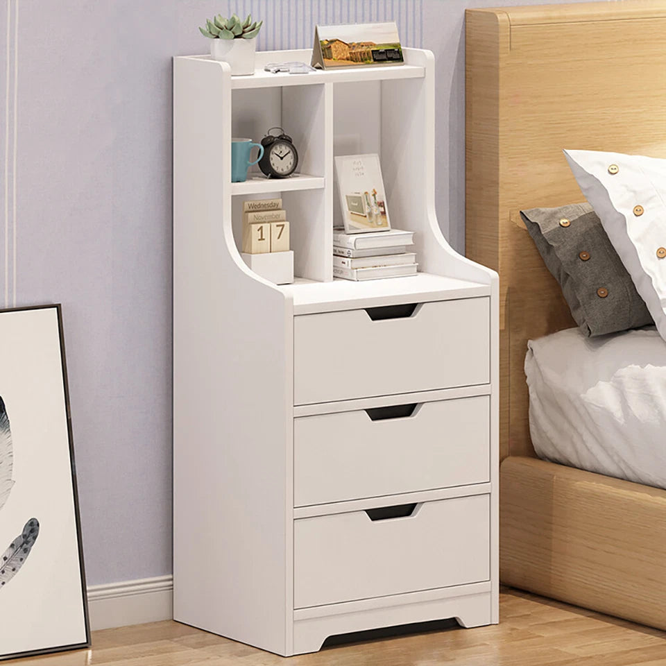 Small Nightstand with 3 Drawers, Bedroom Bedside Table & Storage Cabinet Organizer