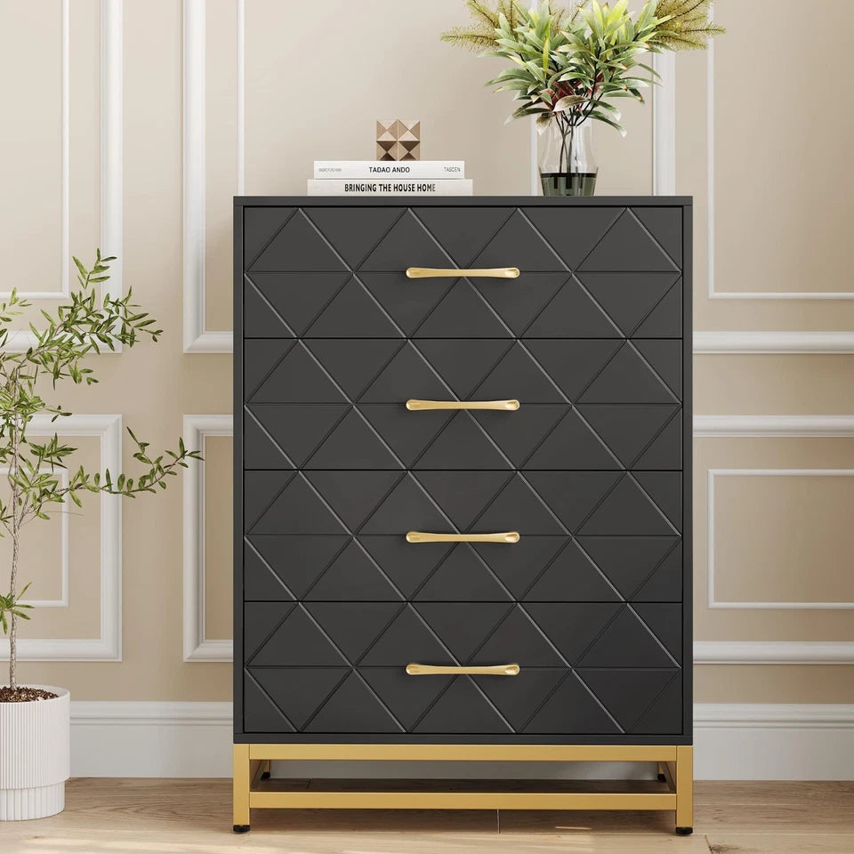 4-Drawer Dresser for Bedroom, Wooden Chest of Drawers, Storage Organizer & Nightstand