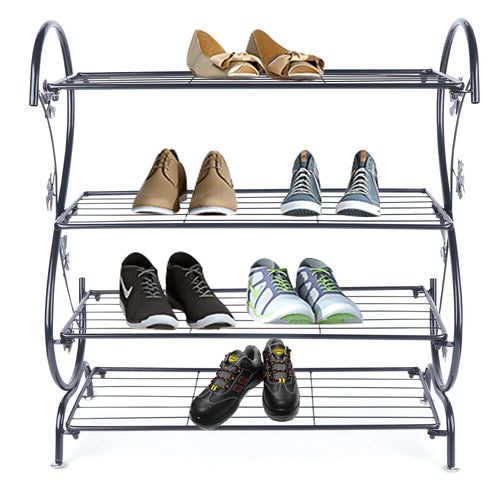 4-Tier Metal Shoe Rack, Rustic Shoe Storage Shelf & Organizer for Entryway, Closet & Outdoor Use